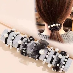 Korean-style faux pearl seamless black bow hair tie lace hair ring fashionable simple adult hair tie