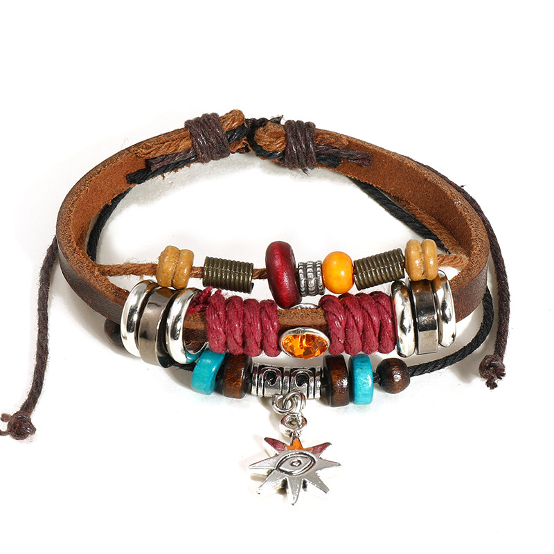 Rétro L'Oeil Du Diable Bloc De Couleur Alliage Peau De Vache Corde Unisexe Bracelets display picture 4