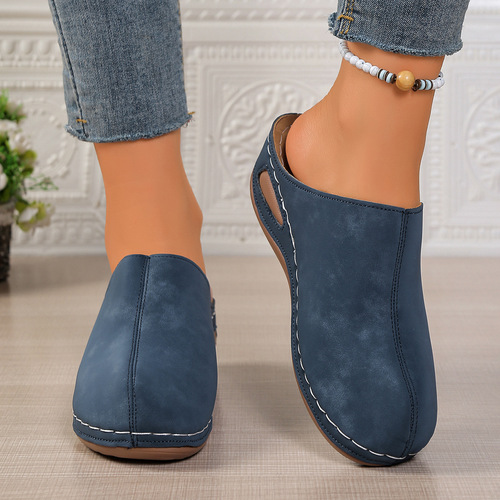 Summer new arrival women's outdoor wedge sandals, large size, thick-soled, European and American style, slip-on closed-toe half-sandals, wholesale, size 43.