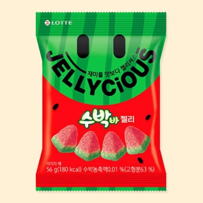 Корейские импортные сладости Lotte, жевательные конфеты со вкусом арбуза, 56 г, популярные в интернете, мягкие конфеты в упаковке по 32 штуки.