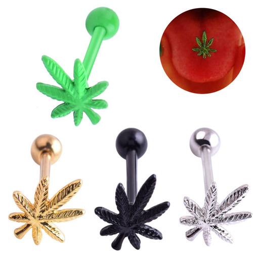 European and American Amazon stainless steel tongue nail piercing jewelry tongue ring leaf tongue nail ear bone nail navel nail piercing jewelry
