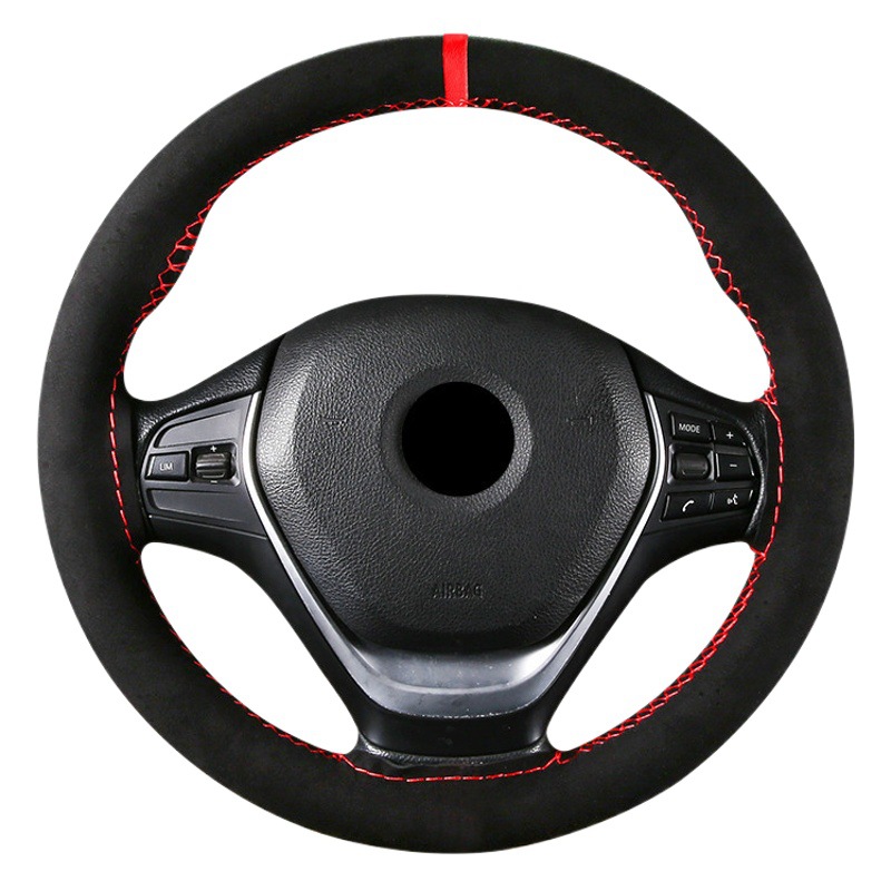 Volver a la cubierta del volante de cuero de microfibra de gamuza estándar de coser a mano cuatro estaciones cubierta universal de la manija del coche