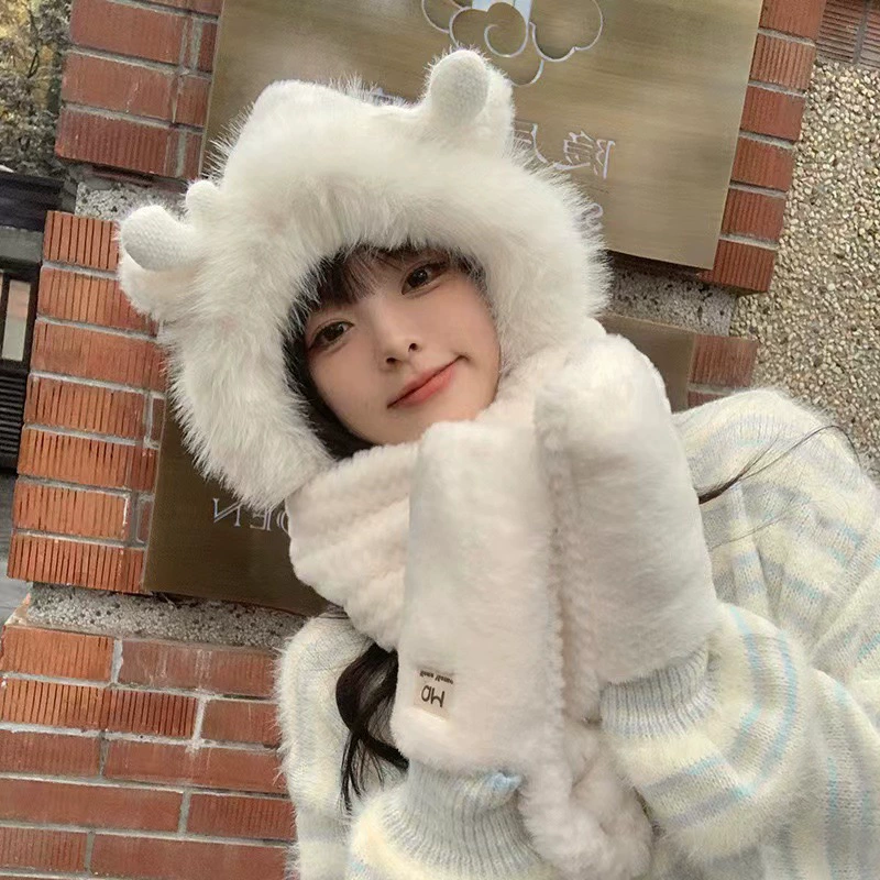 Комплект Longbao из трех предметов: шапка, зимние перчатки и шарф — все в одном, милый, теплый, утолщенный, плюшевая игрушка Pacha dog для взрослых.