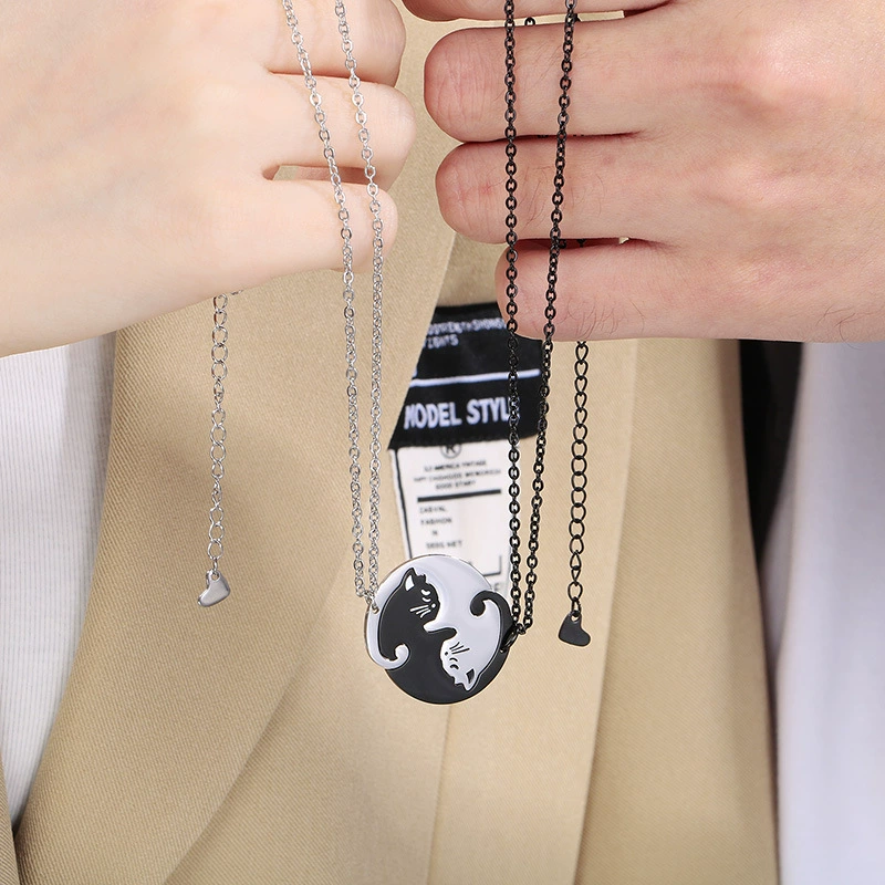 Accessory for beloved, necklace, chain, pendant stainless steel, Korean style, simple and elegant design
