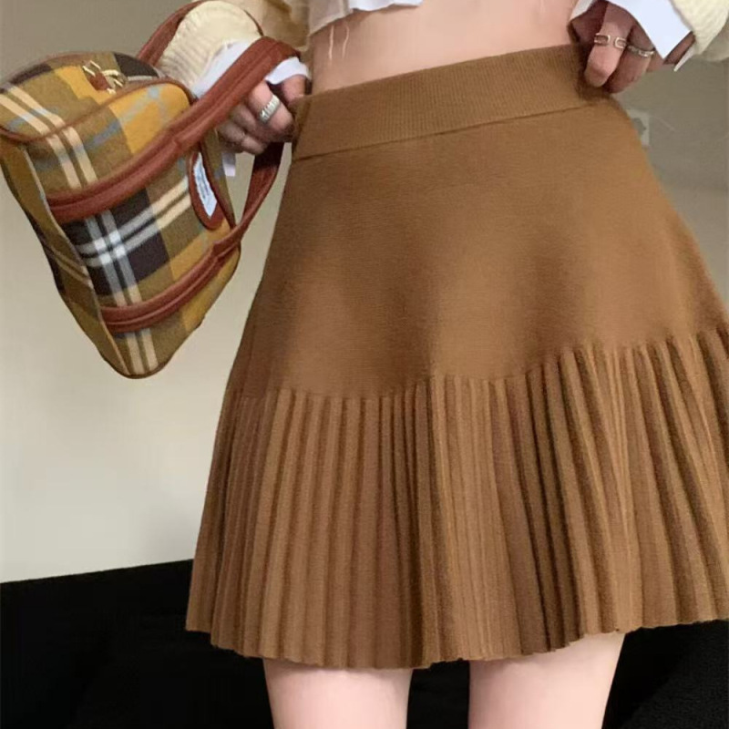 法式百褶修身显瘦高腰松紧腰a字大摆半身短裙子女潮2025秋冬新款|undefined