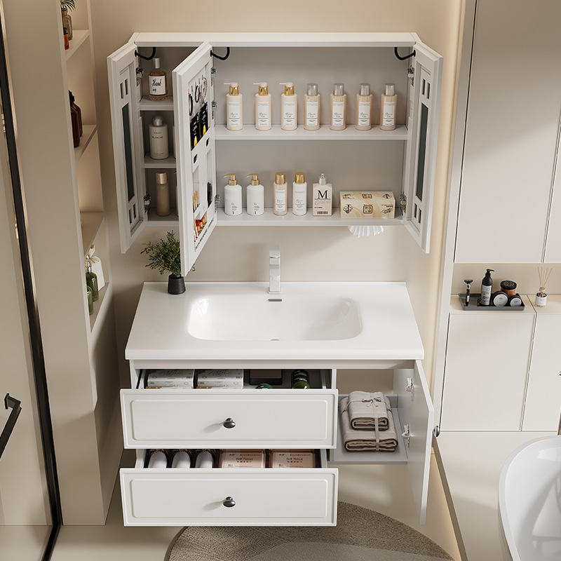 Gabinete de baño de aleación de aluminio espacio todo en cerámica inodoro lavabo de mano gabinete de lavabo combinado gabinete de espejo sellado completo