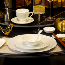 五星级酒店会所轻奢摆台餐具景德镇骨瓷碗碟盘三件套中式会所套装