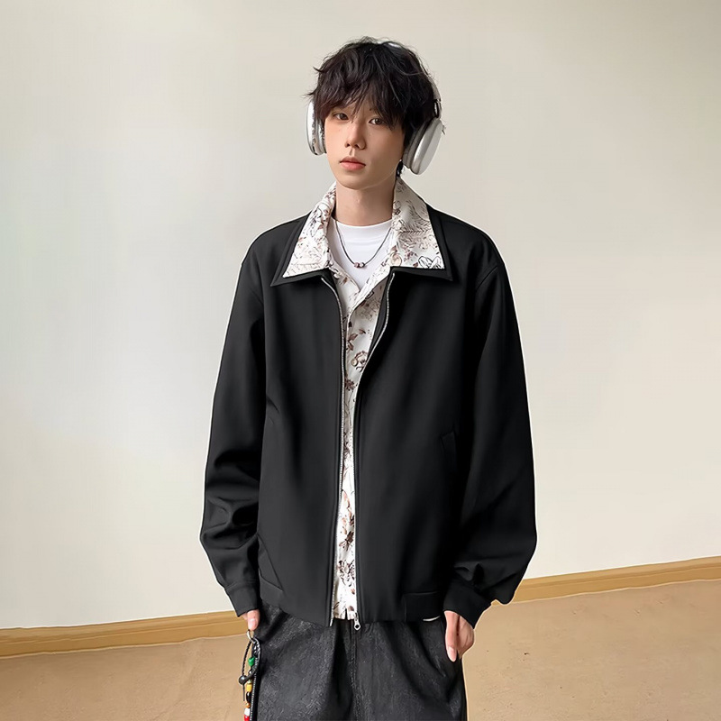 Men's Faux Two-Piece Short Jacket, Autumn Trendy Brand, Floral Lining, High-End Stylish Lapel Executive Coat