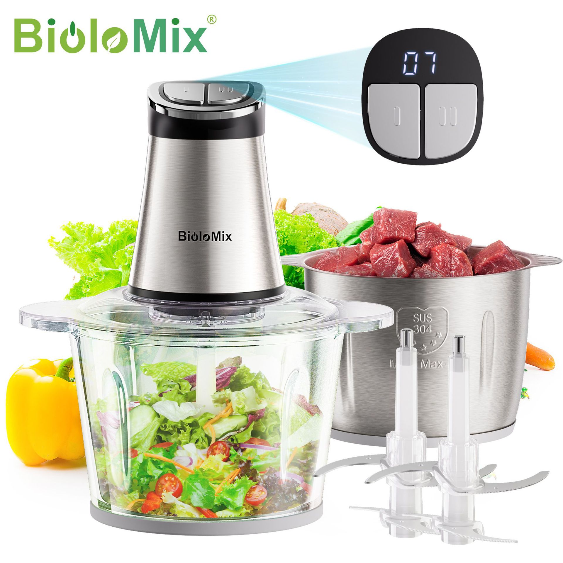 Hogar transfronterizo 3L tazón doble cuchillo doble dos engranajes con pantalla digital picadora de carne picada máquina de cocina de alimentos Chopper