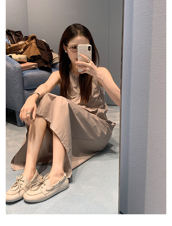 Giày lười nữ da bò thật đế mềm mũi tròn gót thấp — Màu nâu, hàng có sẵn, Màu trắng, hàng có sẵn chi tiết 23
