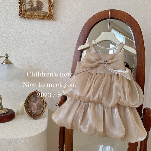 Girls suspender dress summer dress 2024 new Korean style western style baby girl bow vest skirt princess dress