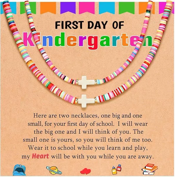 Cross-Border Kindergarten First Day Back-To-School Gift Set: Mother-Daughter Cross Necklace, Colorful Women's Fashion Necklace