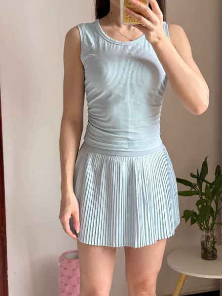 New High-Waisted Anti-Exposure Yoga Short Skirt, Sports Tight Skirt, Solid Color Golf Fitness Outdoor Running Pleated Skirt