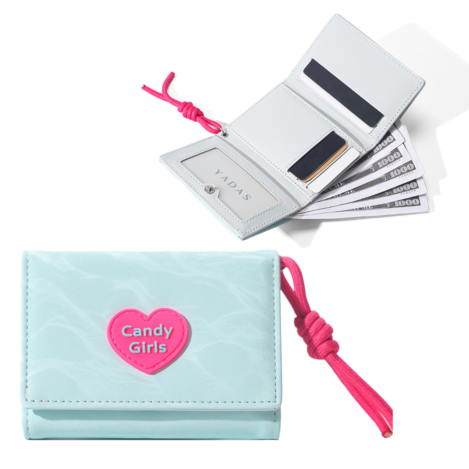 [Candy Girl] YADAS, tarjetero para mujer Xiaoxiang, billetera corta de tres pliegues de cuero PU premium