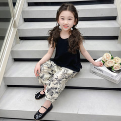 女童夏裝套裝2024新款兒童時髦無袖背心寬鬆褲子女寶寶夏季兩件套