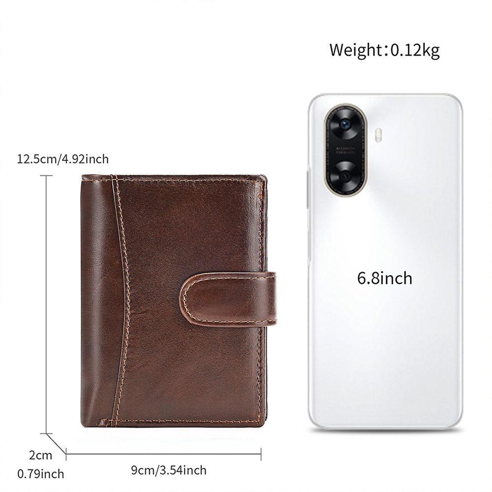 Ví nam da bò gập ba chống trộm RFID nhiều ngăn thẻ — Màu đen, Màu đen vân phẳng, Màu cà phê, Cà phê dầu