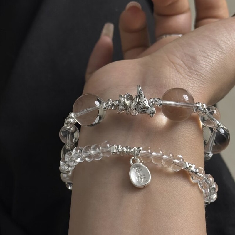 XINGSHI | 天然ブラジル透明ホワイトクリスタル S925 スターリングシルバーブロークンシルバーフーチャームシンプルなハイエンドガールズブレスレット|undefined