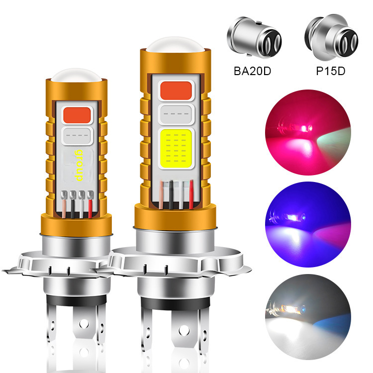 (2개) 공장 직접 오토바이 LED 헤드라이트 H4 BA20D P15D H6 COB 3 색 버스트 헤드 라이트