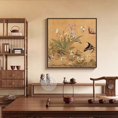 宋の美的花と鳥の絵画リビングルーム装飾絵画新しい中国風ソファ背景壁掛け絵画正方形レストラン寝室壁画