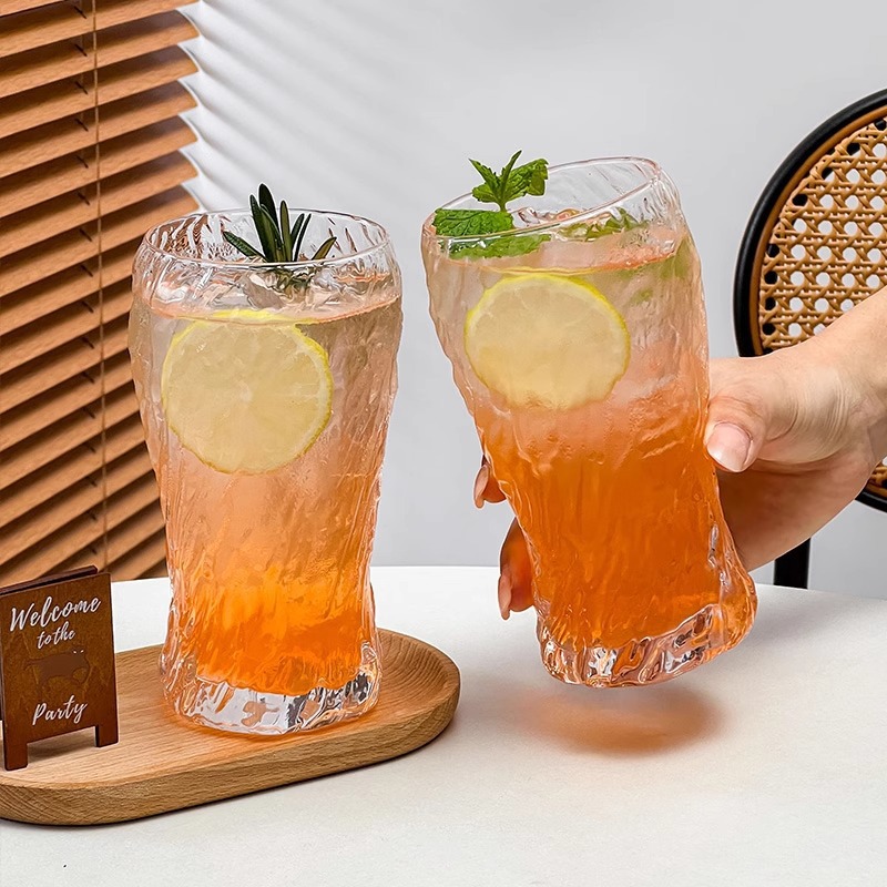 Taza de vidrio de té de fruta de gran capacidad con patrón de árbol creativo, taza de agua transparente, bebida de jugo de fruta, taza de cerveza, taza de cerveza