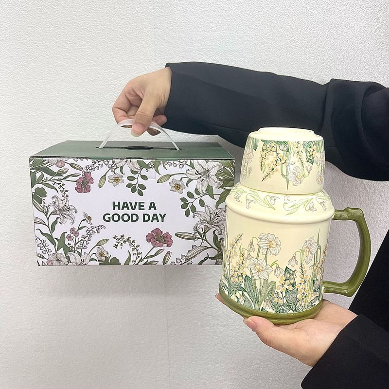 轻奢油画风铃花水壶杯高颜值陶瓷水杯大容量马克杯家用下午茶水杯|undefined