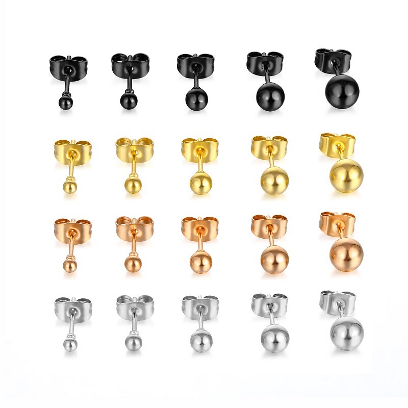 Amazon cross-border e-commerce titanium steel Korean fashion simple punk earrings round ball thin needle ear bone nail wholesale