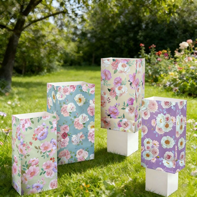 Spring Flower Gift Bag, New Mother's Day Hand-Held Bag, Fresh Carnation Flower Print Kraft Paper Bag