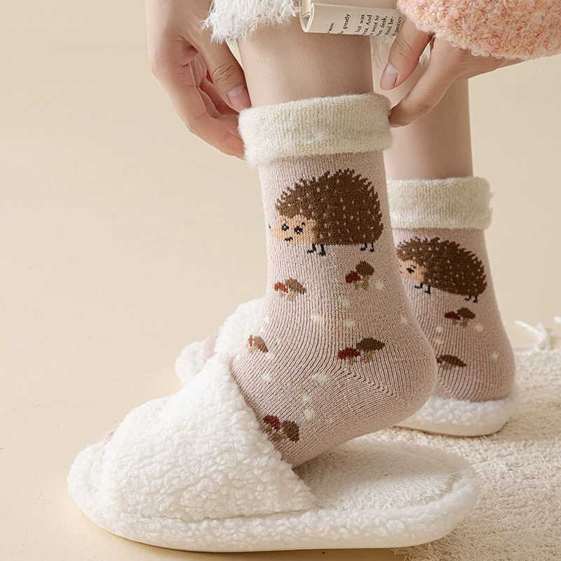 Velvet warm cartoon socks, mid-length