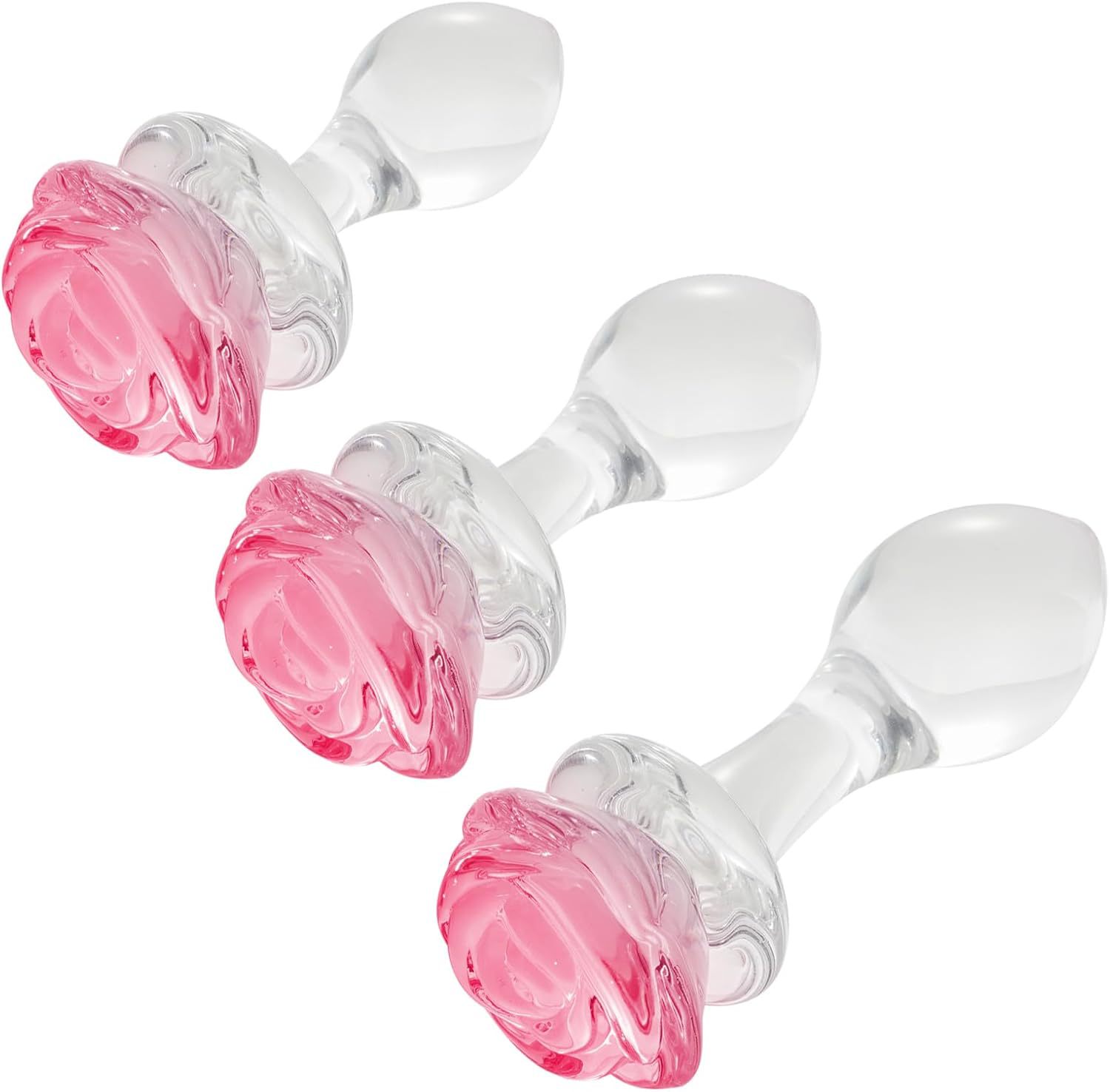 Small Pink Crystal Rose Glass Anal Plug, Transparent Borosilicate-Style Massage Toy — detail image 10
