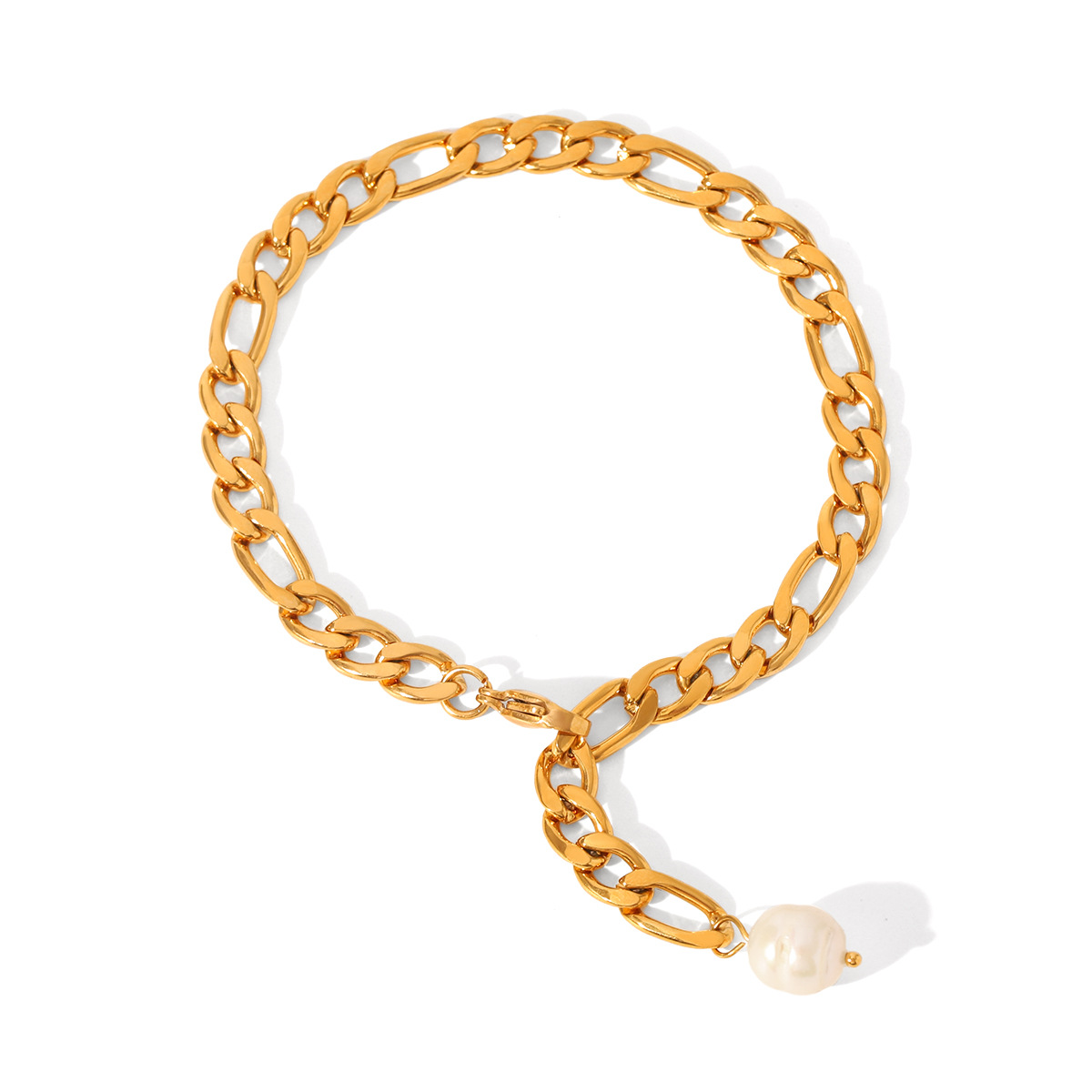 Estilo ins transfronterizo Europa y América Oro de 18 quilates Figaro de acero inoxidable tobillera Perla de agua dulce colgante adorno de pie joyería de acero de titanio