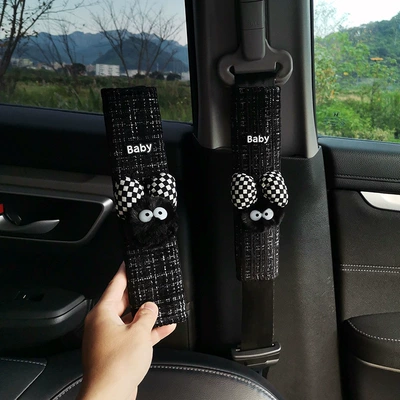 Creative Small Briquette Car Seat Seat belt shoulder pad - shoulder-pads-baby-black-and-white-checkered-bow-briquettes-pair