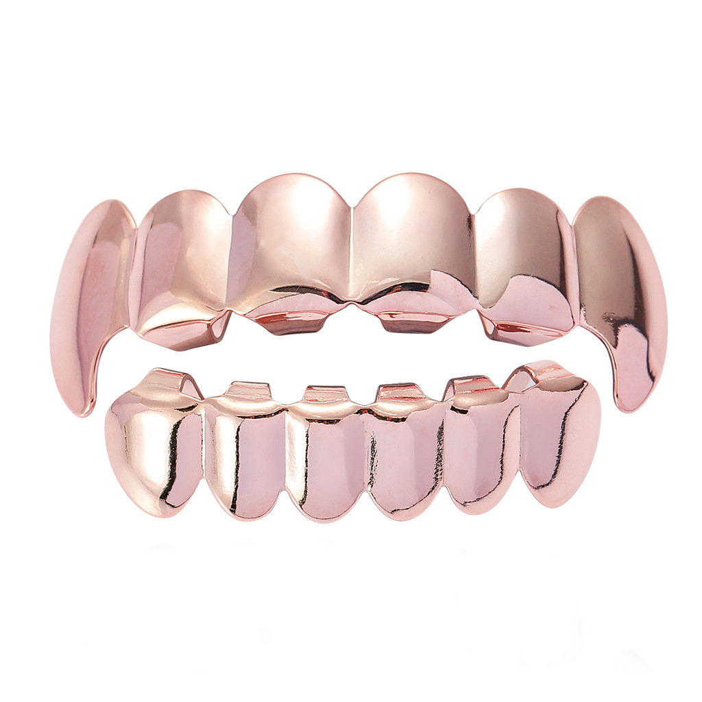 Europeo y americano nuevo hip hop personas real chapado en oro tirantes cóncavo-convexo Plaid textura hip hop tirantes grandes dientes de oro