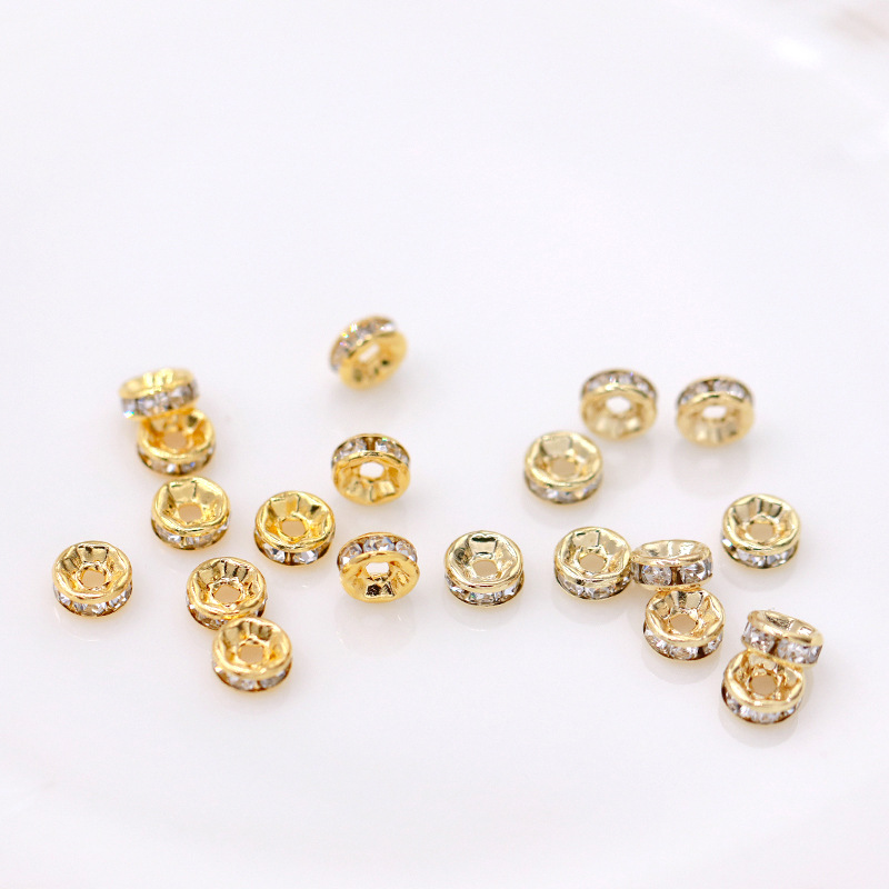 Color de retención de 18K de oro real micro-incrustaciones de diamante anillo pulsera espaciador 14K envuelto en oro rueda espaciador perlas sueltas DIY accesorios de la joyería