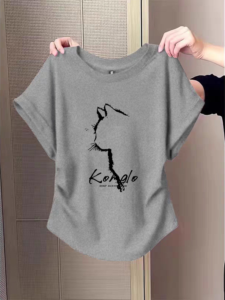 High-End Gray Short-Sleeve T-Shirt for Women, Slim Fit, Flattering for Petite Figures, Age-Reducing Top, Pure Cotton Base Shirt for Summer