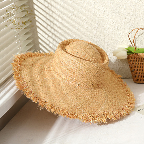 2024 New Rhubarb Straw Hat Summer Versatile Sunshade Hat for Women Beach Hat Foldable Travel Vacation Hat