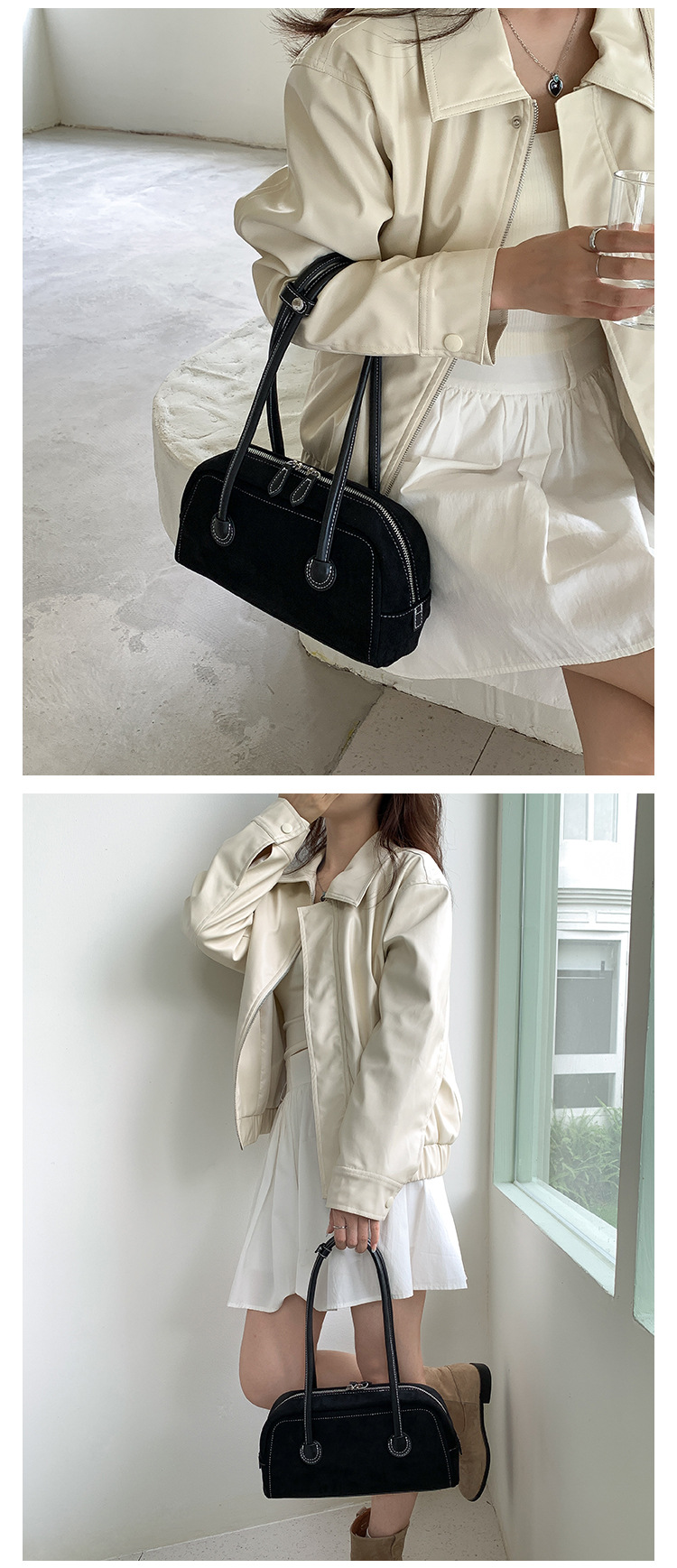 Autumn suede stick with simple leather splicing design, underarm bag, women's plush fashionable versatile shoulder bag_voghion.com