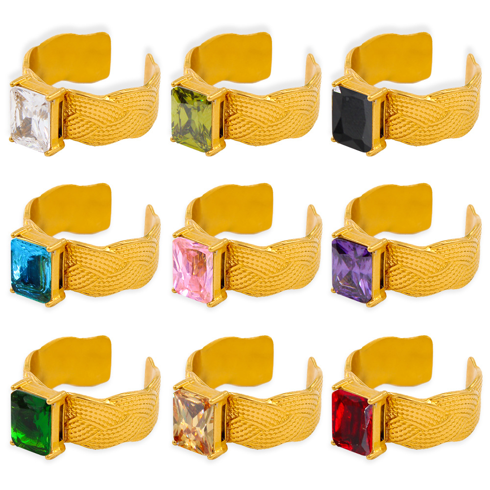 Fashion Square Stainless Steel Plating Zircon Open Ring