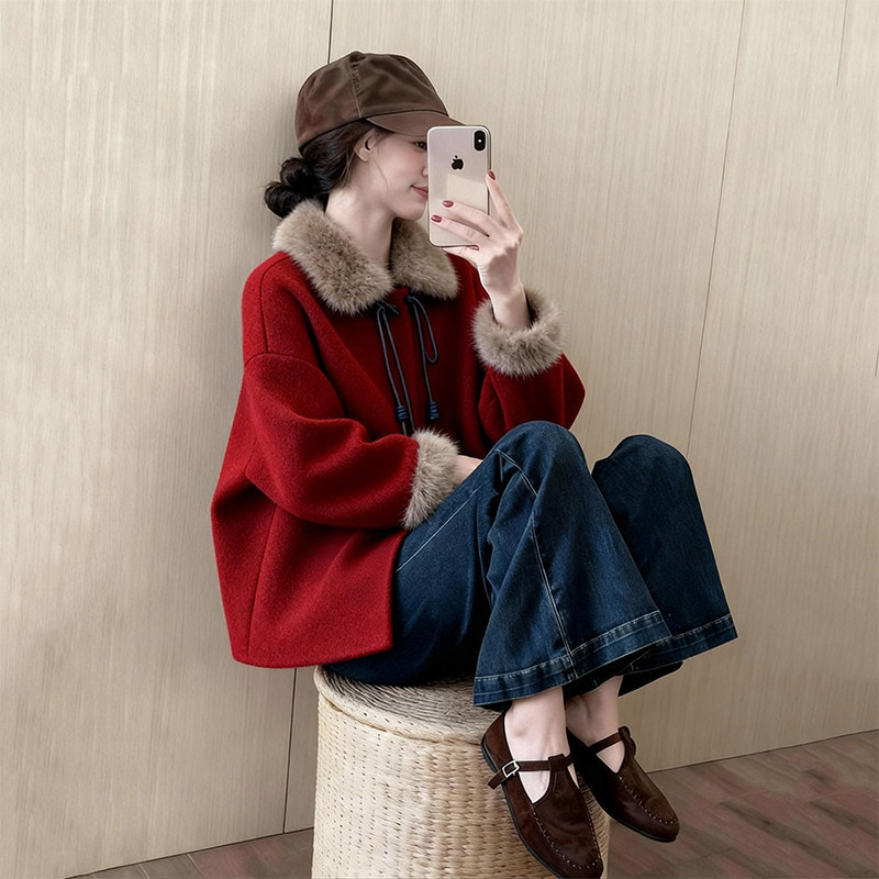 Red Furry Jacket for Women, Size 26, New Winter Style, Super Stylish, Short and Unique, Beautiful Cotton Coat for Early Spring