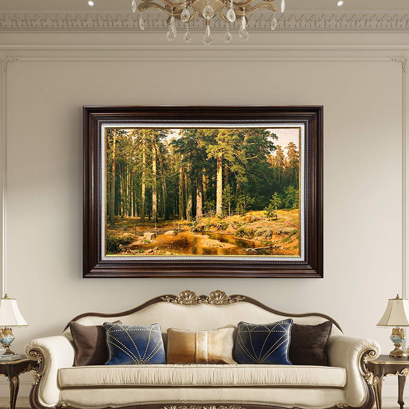 希施金名画松树林手绘油画客厅装饰画进门玄关挂画高级光感风景画