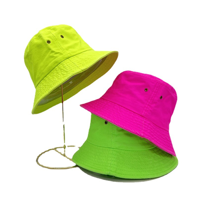 Fluorescente verde cuenca sombrero pareja Four Seasons tablero ligero color caramelo personalidad hip hop moda casual color sólido pescador sombrero frito calle