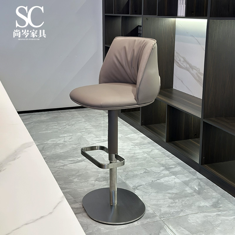 Light Luxury Stainless Steel Bar Stools, Adjustable Height Swivel Bar Chairs, Hotel and Cafe Backrest Stools Wholesale from Manufacturer