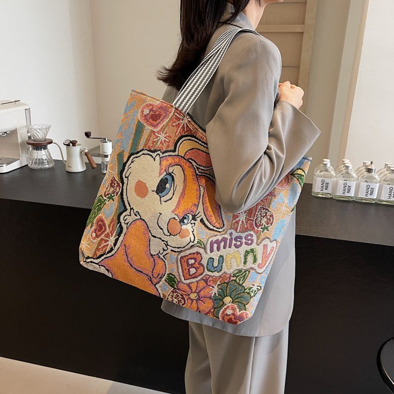 卡通帆布包大容量女休闲单肩包托特包手提袋拎包刺绣包包|undefined