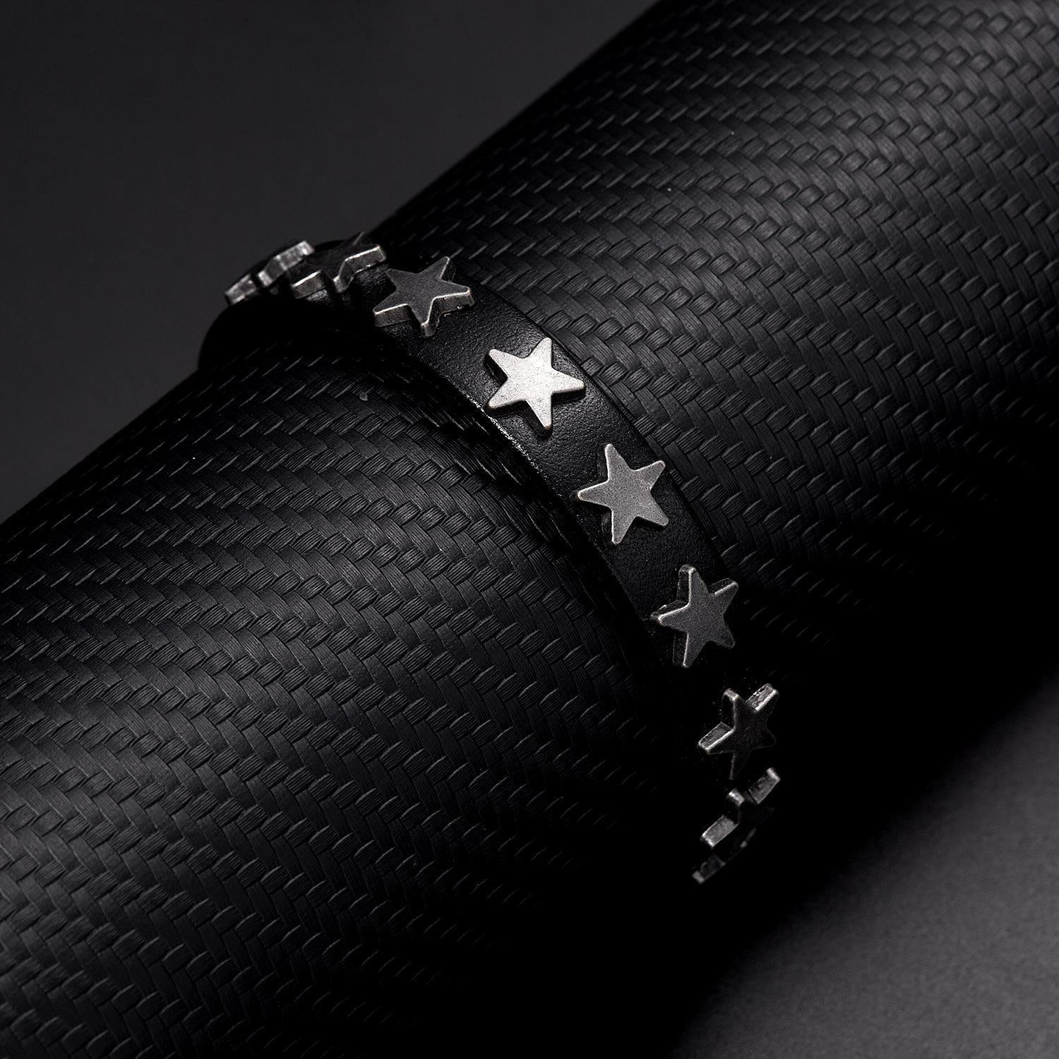 20g Weight Bangle Classification 1 Piece Quantity Daily, Street Occasion Pu Leather Material Star Pattern Men's Gender Punk, Simple Style Style Punk Simple Style Star Pu Leather Men's Bangle Men Cord & Leather Bracelets 5