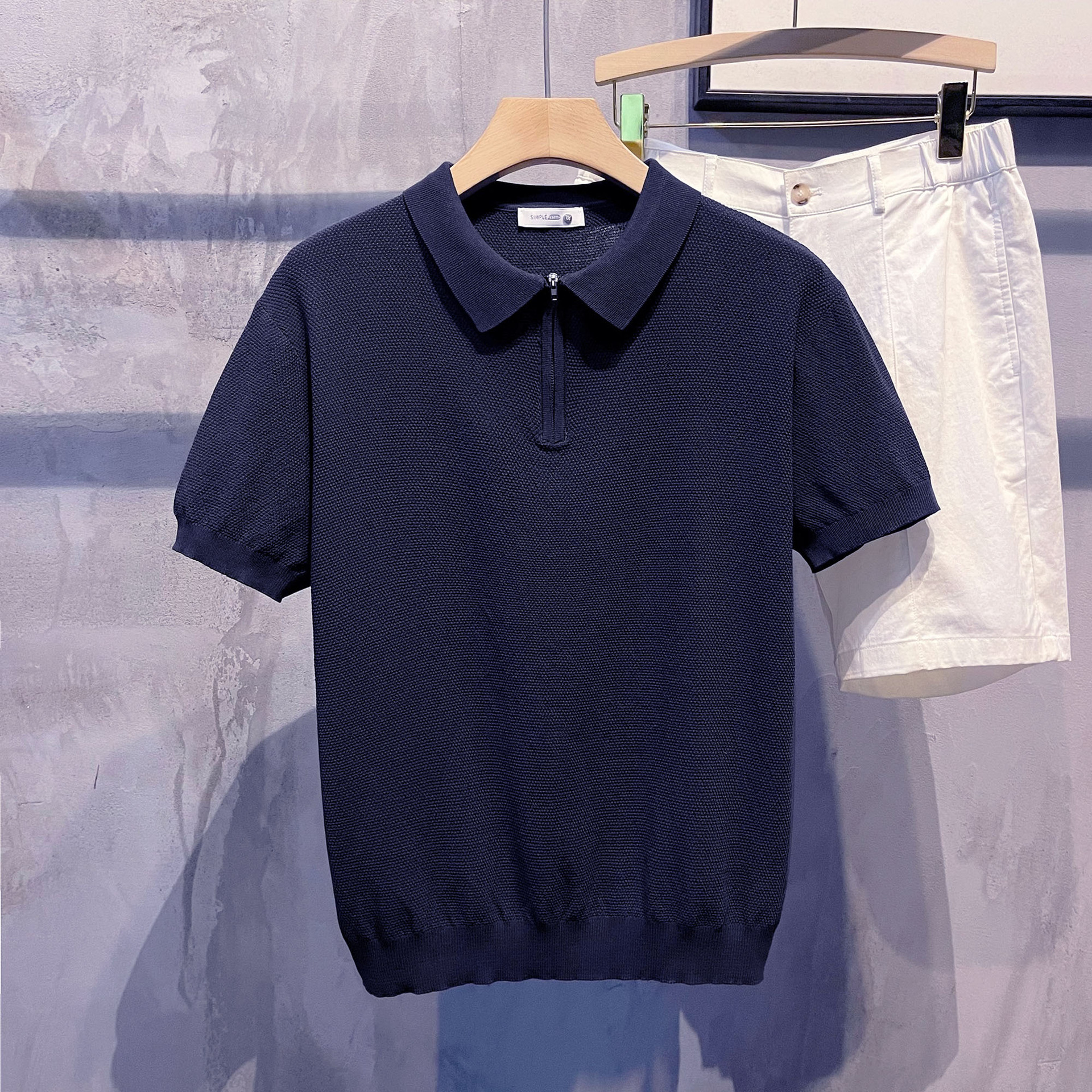 Verano nuevo estilo suéter de manga corta hombres media cremallera camisa POLO solapa negocio delgado coreano comercio exterior transfronterizo al por mayor