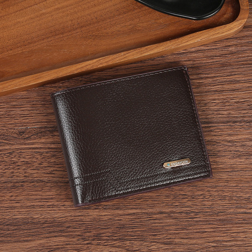 New men's wallet, short-style billfold, trendy casual design with lychee-patterned soft leather, multiple card slots, and large-capacity—perfect as a compact everyday wallet.