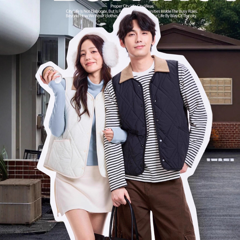 Tweed Style Lapel High-End Quilted Vest Button Style Autumn and Winter Windproof and Cold-Proof Warm Vest for Women's Casual Outer Wear