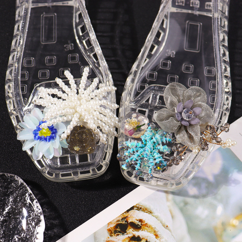 Cross-Border Wholesale Korean New Jelly Shoes, Clogs Accessories, High-End Pearl Flower Crystal Shoes, Shoe Buckle Accessories for Women
