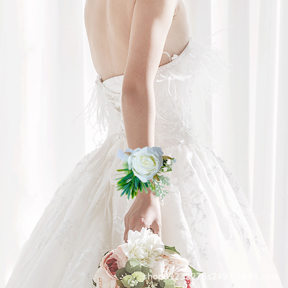 亞馬遜熱銷仿真結婚白玫瑰胸花歐式伴娘婚禮伴郎迎賓嘉賓森系襟花