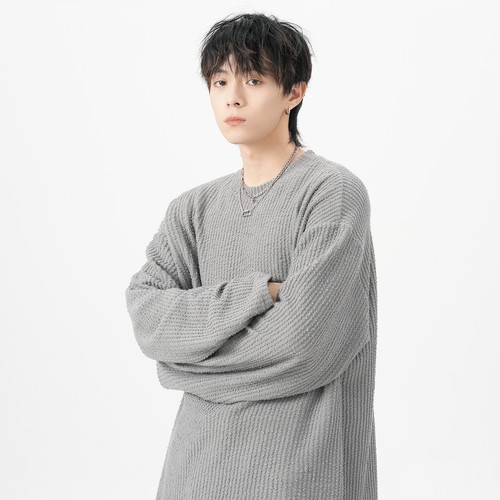 Japanese Retro Style Long-Sleeve T-Shirt for Men, Autumn Trend, Ins Inspired, Flowy Loose Base Shirt, Versatile Round Neck Top