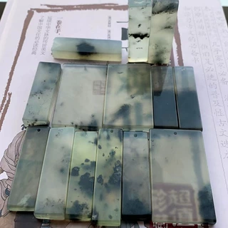 天然玉石水墨平安牌子挂件定做岫玉水墨小牌子批发